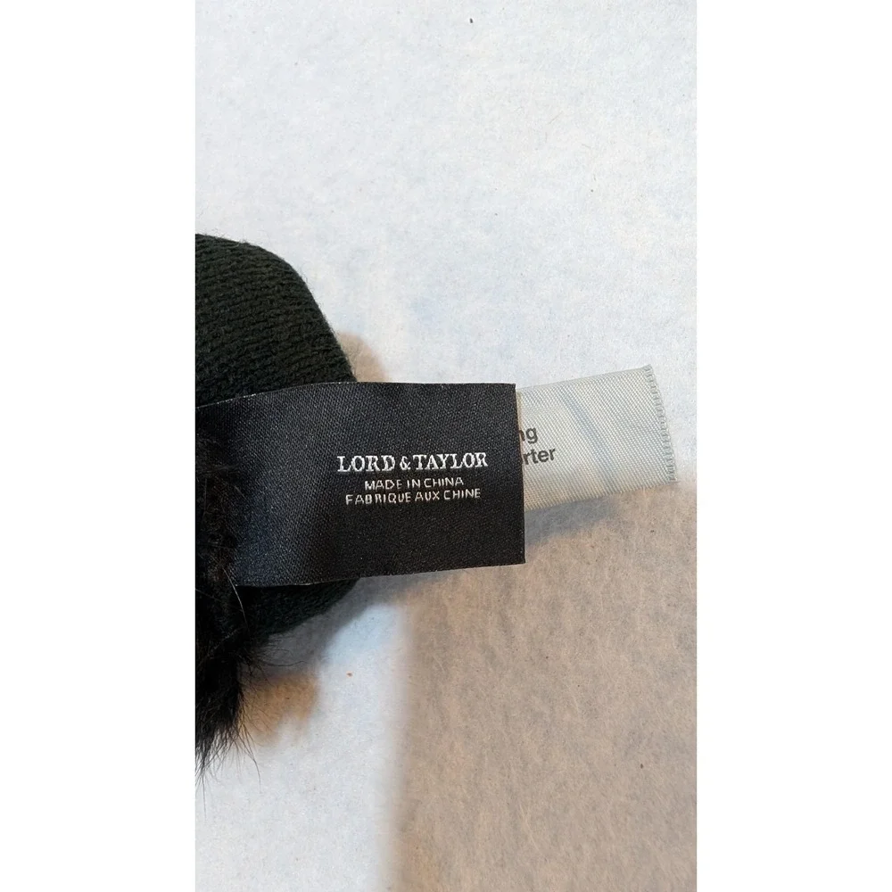 Lord & Taylor Black Leather Gloves Real Rabbit Fur Cuff Acrylic Lined Size 6.5